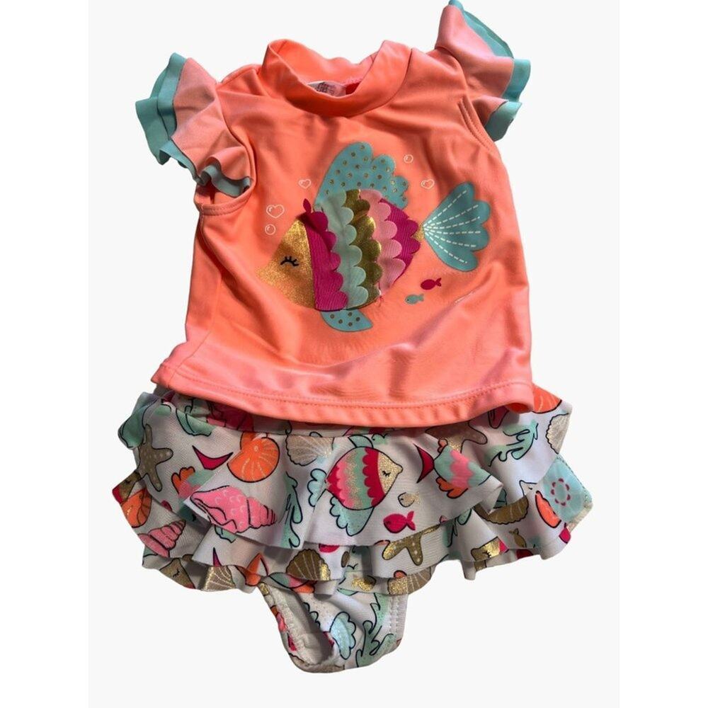 Wet Suit Club Infant Girls Swim Rash Guard Set Size 9 months Excellent Very gent
